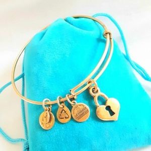Alex and Ani HEART LOCK Charm Gold Bangle Bracelet.